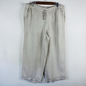 Lane Bryant Crop Pants 18 20 Tan Linen Blend Wide Leg Drawstring Waist